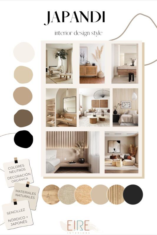 Moodboards de inspiración de estilos decorativos Japandi