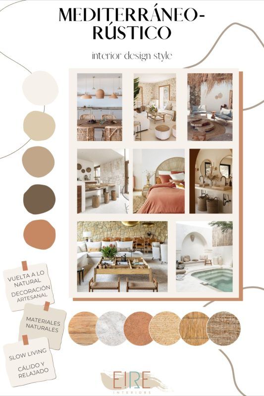 Moodboards de inspiración de estilos decorativos Mediterráneo Rústico