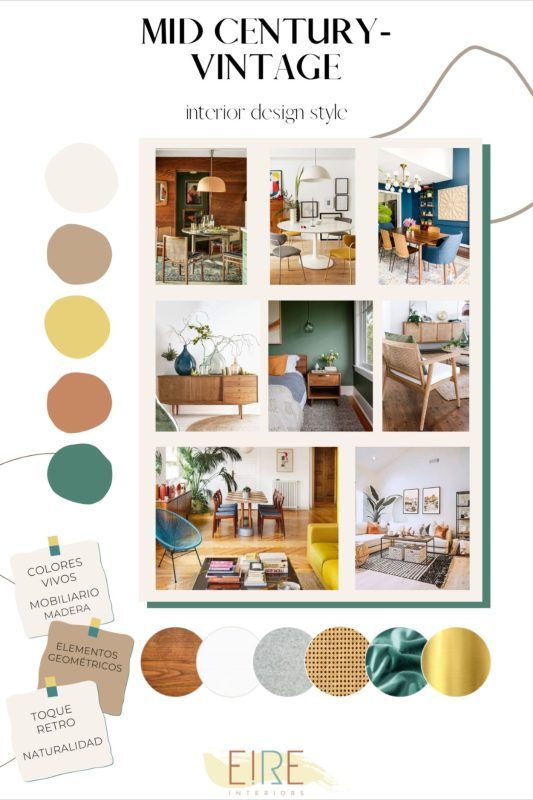 Moodboards de inspiración de estilos decorativos Mid Century Vintage