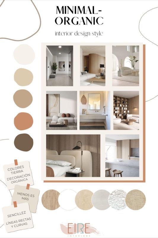 Moodboards de inspiración de estilos decorativos Minimal Organic