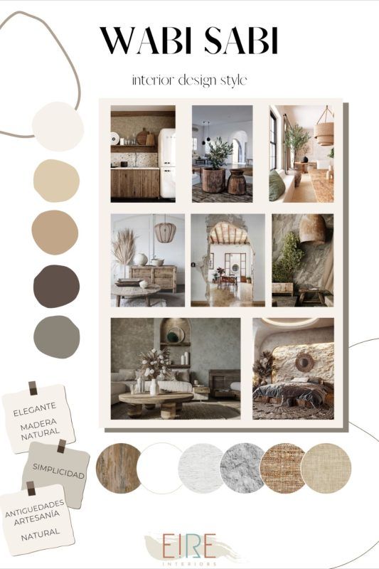 Moodboards de inspiración de estilos decorativos Wabi Sabi